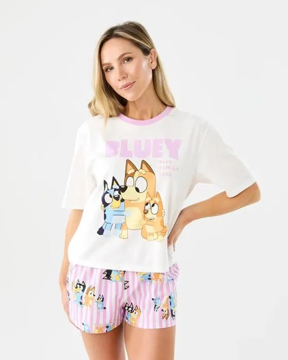 Bluey License Short Sleeve Cotton Knit Top et Woven Shorts famille de correspondance Pyjama Set