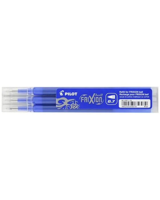 PILOT Frixion Gel effaçable Recharge d'encre 0.7mm Bleu 3 Pack