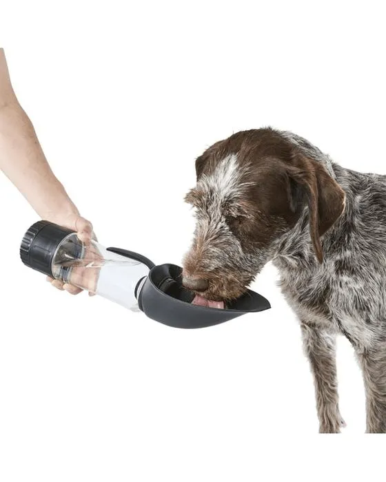 Bouteille de voyage pour animaux de compagnie avec porte-repas - Noir