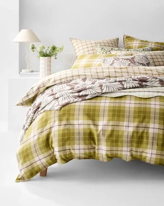 Cible Couverture de couverture de quilton de lin/cotton de vérification Aster - Super King Bed - Vert