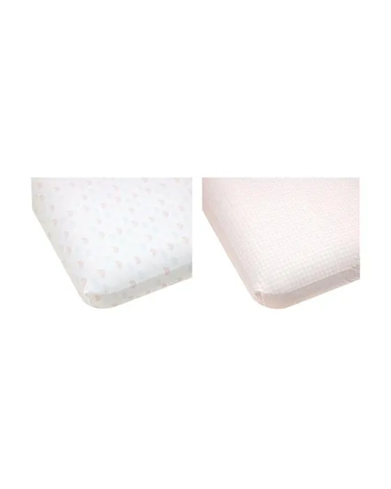 2 packs de coton biologique en feuilles de literie ajustées - Rainbow et rose Gingham