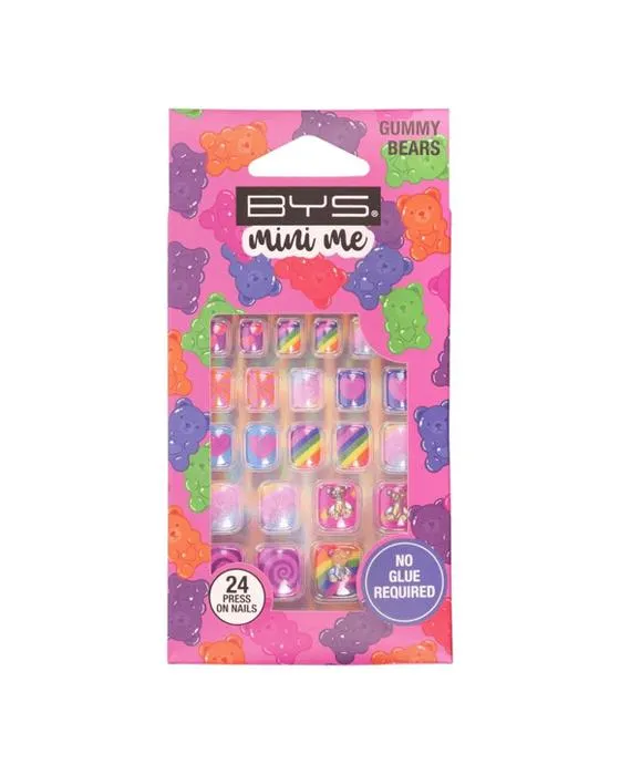 BYS 24 Pack Mini Me Presse sur les ongles - Ours gommy, forme carrée