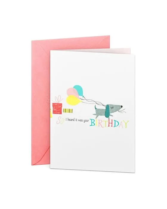 Carte d'anniversaire de Hallmark - Chien avec ballons et cadeaux