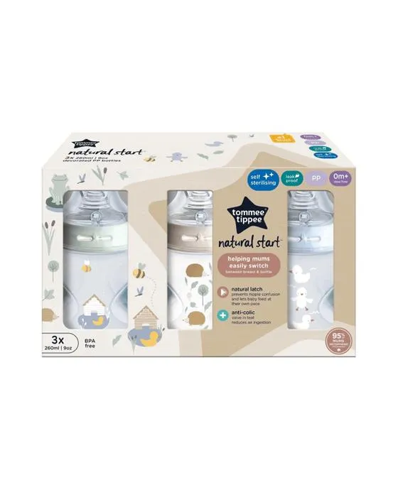 3 Pack Tommee Tippee Natural Start Bouteilles pour bébés décorées
