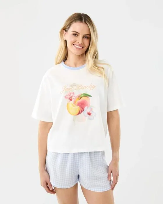 T-shirt en coton imprimé et ensemble de pyjama court tissé viscose