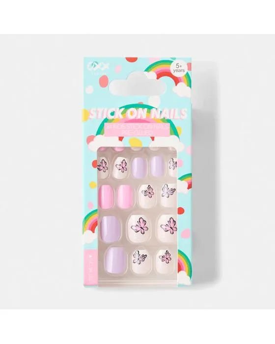 OXX Junior 24 Pack Enfants pré-glued bâton-sur ongles - Papillons