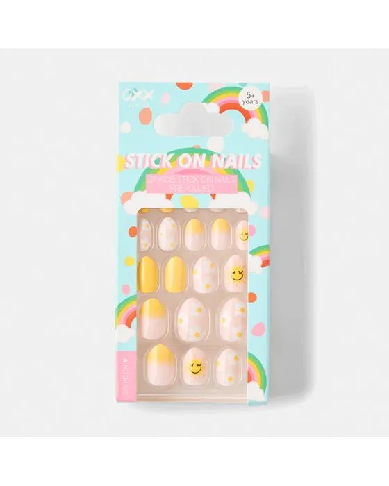 OXX Junior 24 Pack Enfants pré-glued bâton-sur ongles - Sunshine et Daisies