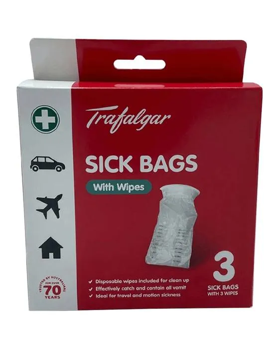 Sacs de malades de Trafalgar avec Wipes 1500ml 3 Pack