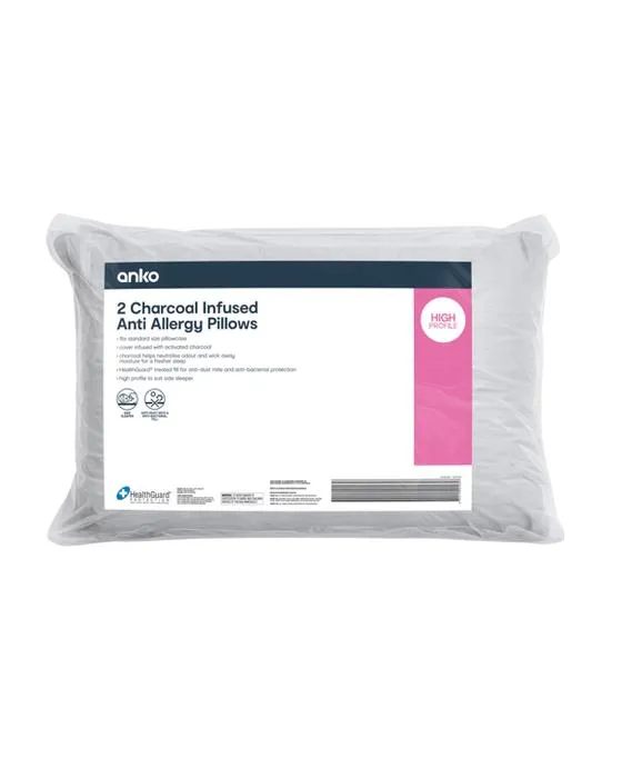 2 paquets d'oreillers anti-allergies infusés de charbon