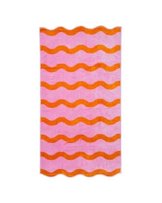Serviette de plage Wave en coton - Rose et orange