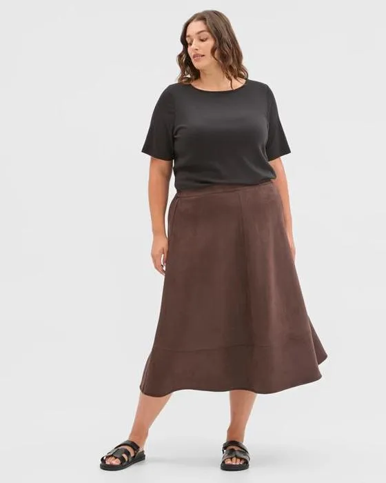 Curve cible plus taille Faux Suede A-Line jupe Midi