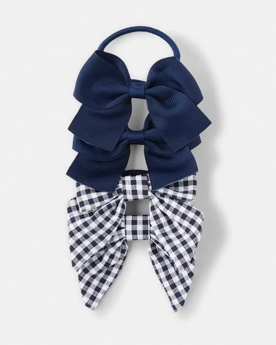 4 Pack Gingham Bow Elastics cheveux