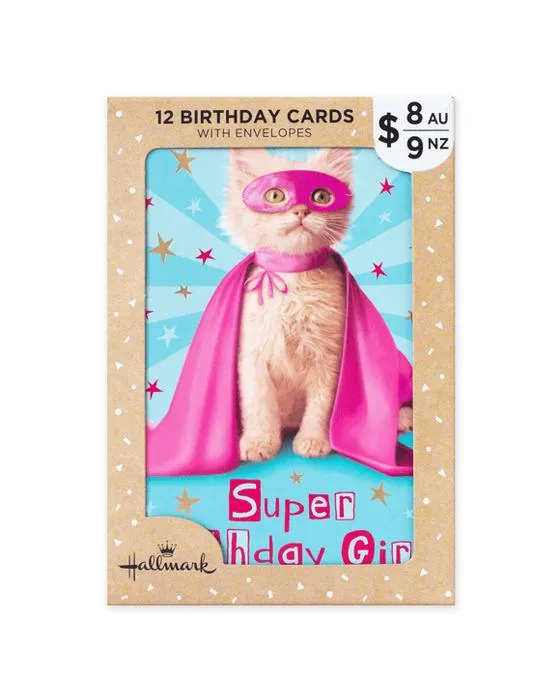 12 cartes d'anniversaire Pack Hallmark - Super chat et fille d'anniversaire