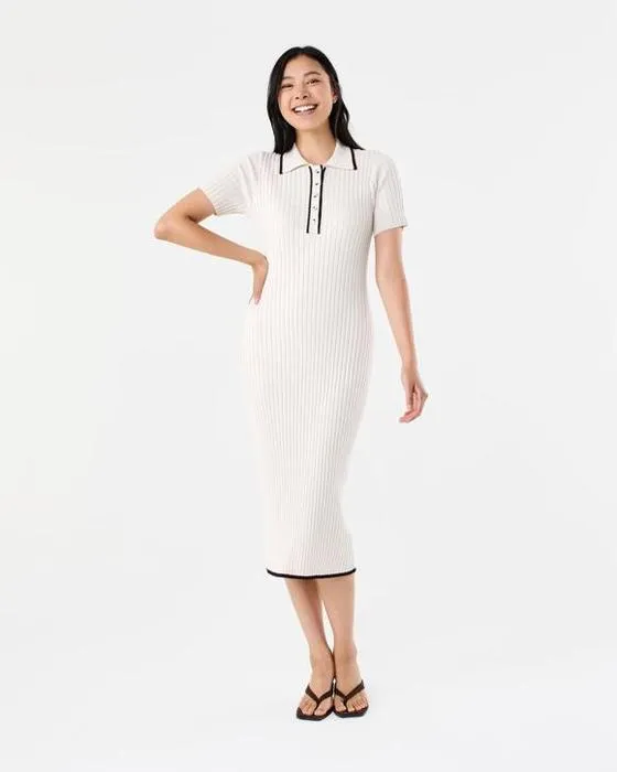 Robe Polo Midi en maille véritable manches courtes