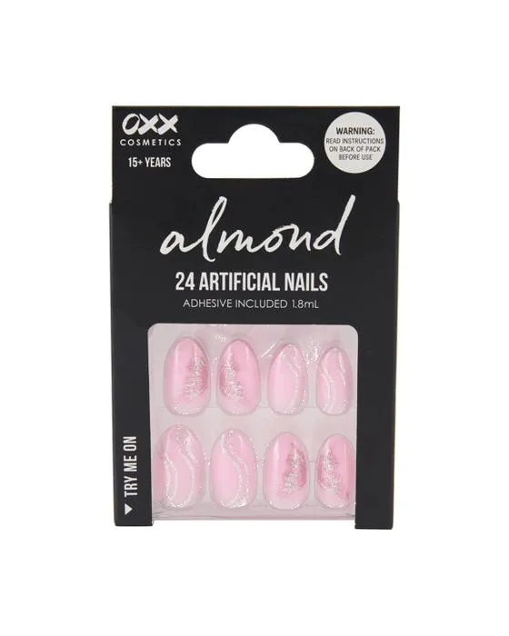 OXX Cosmétiques 24 Packs de ongles artificiels avec adhésif - forme d'amande, ailettes papillon