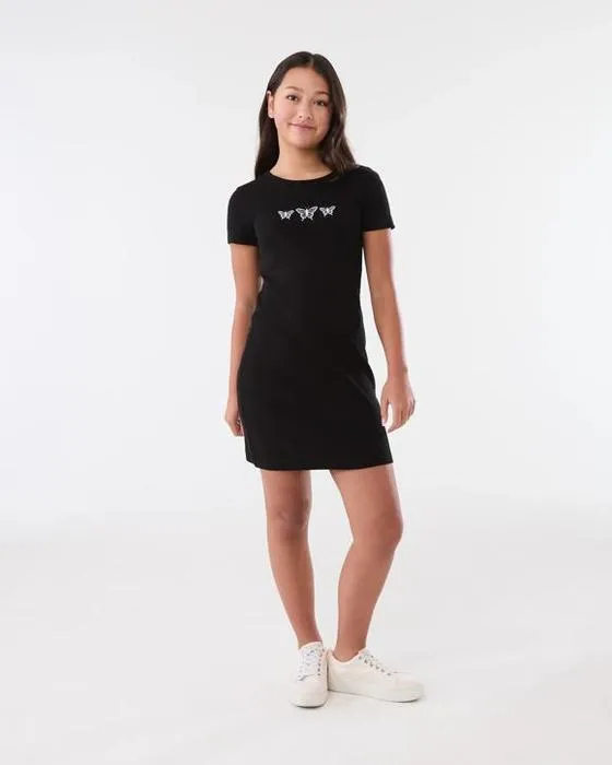 Robe à manches courtes en côtes