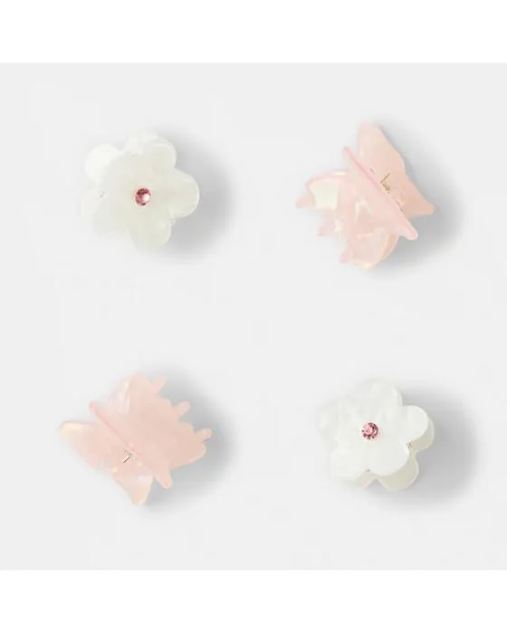 4 Pack clips cheveux de pince papillon - blanc et rose