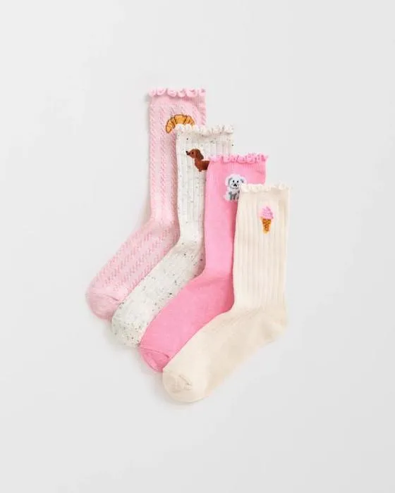 Maxx 4 Pack Grandes filles Chaussettes d'équipage texturées