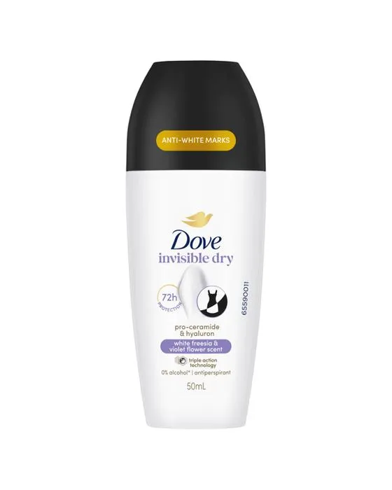 Soins avancés de la colombe Go frais antiperspirant désodorisant rouleau-sur 50ml - Pro-Ceramide et Calendula, White Freesia Scent