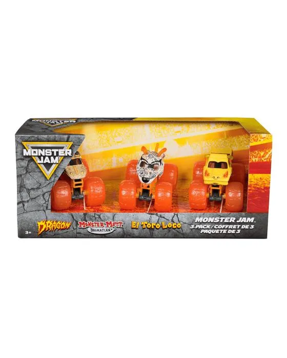 Ensemble Monster Jam Earth: officiel El Toro Loco , Dalmatien , Dragon 1:64 Échelle Die - Cast Monster Trucks 3 Pack - Multi