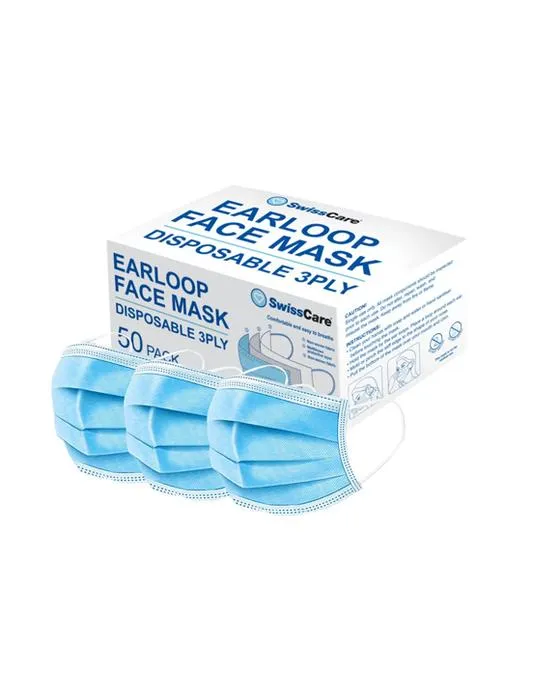 50 Pack SwissCare Jetable 3 Ply Earloop Masques visage
