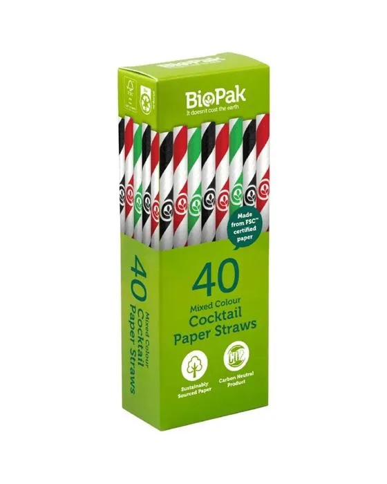 Biopak 135mm Cocktail Straws 40 Pack