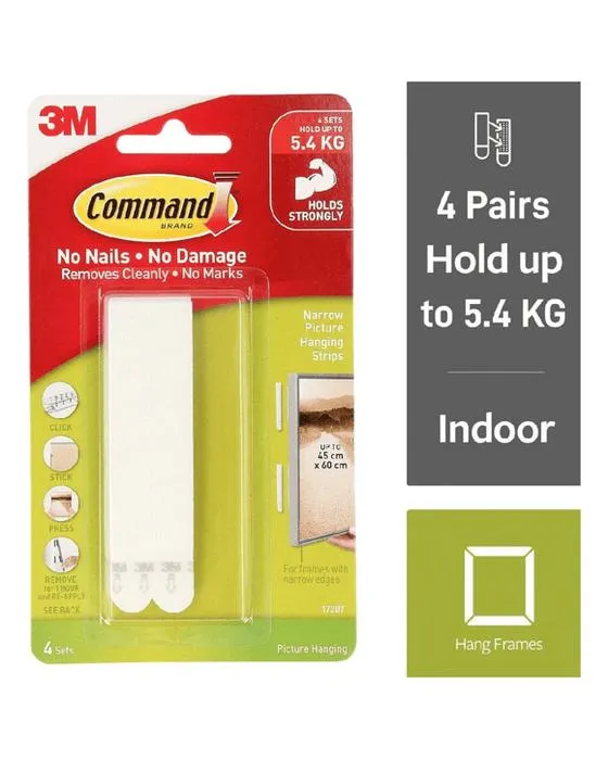 3M Commande étroite photo bande de suspension blanc 4 Pack