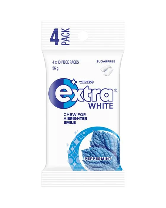4 Pack Wrigley extra blanc menthe poivrée Gum 56g