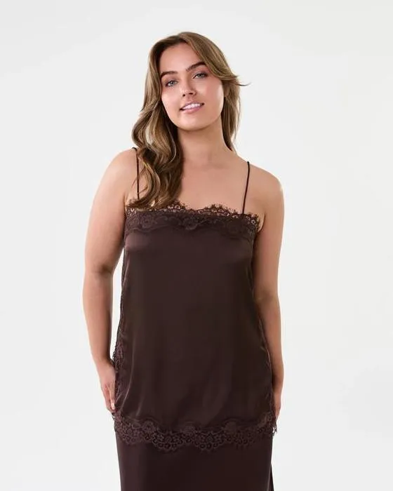 Boxy sans manches Satin Dentelle Cami