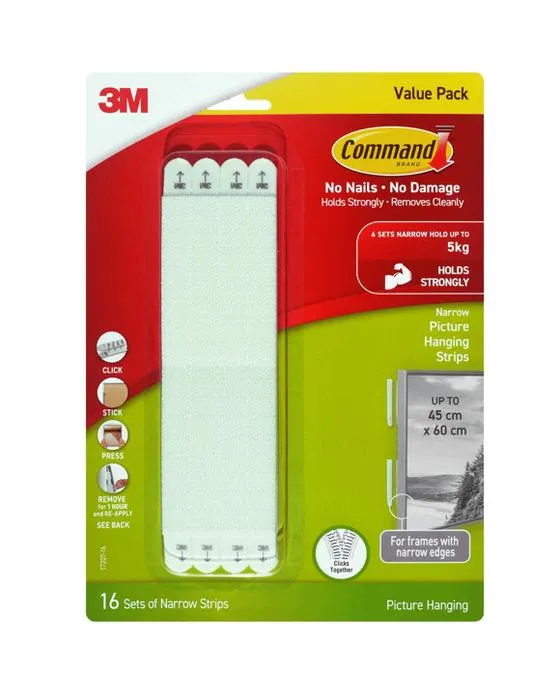 16 Pack 3M de commandes bandes de suspension d'image - blanc