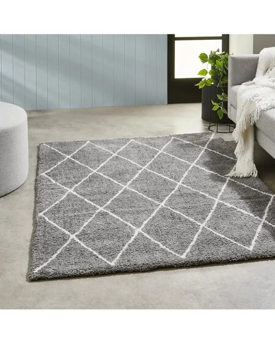 Trellis Shag Rug - Gris, moyen - 180cm x 133cm