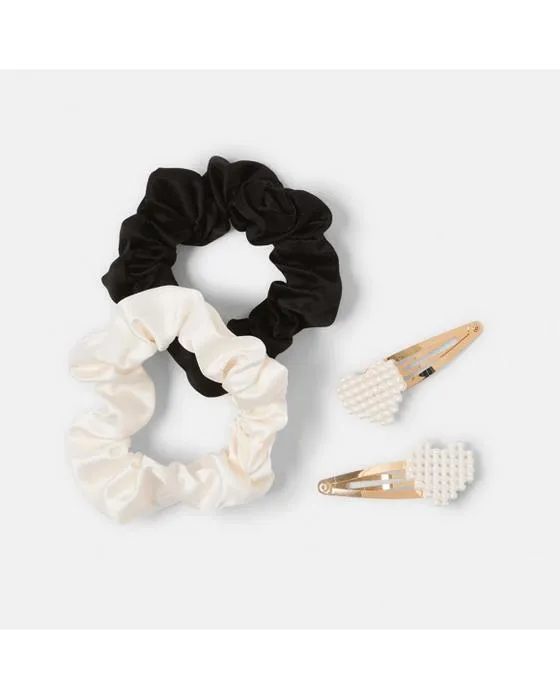 Set de 4 paquets de faux perles - blanc, noir et or