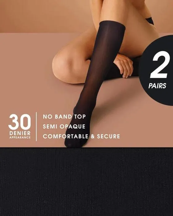 Ambra 2 Pack 30 Denier Non Bande Knee High Pantyhose - Naturel