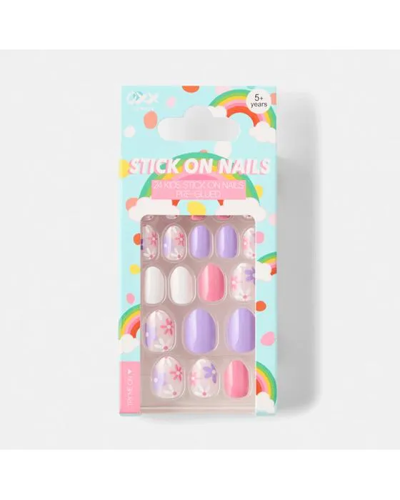 OXX Junior 24 Pack Enfants pré-glued bâton-sur ongles - Oupsy Daisy
