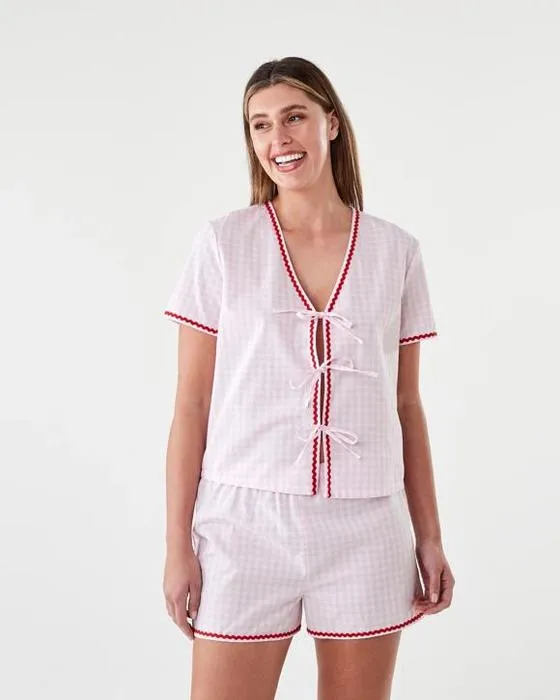 Cotton manches courtes Tie Front et Shorts Pyjama Set