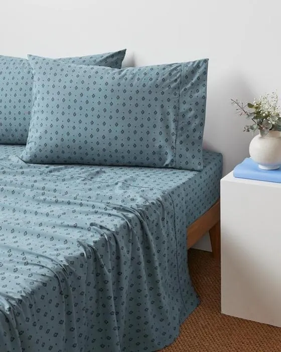 Cible Ensemble de feuille imprimée en coton australien Amelia - lit Queen - bleu