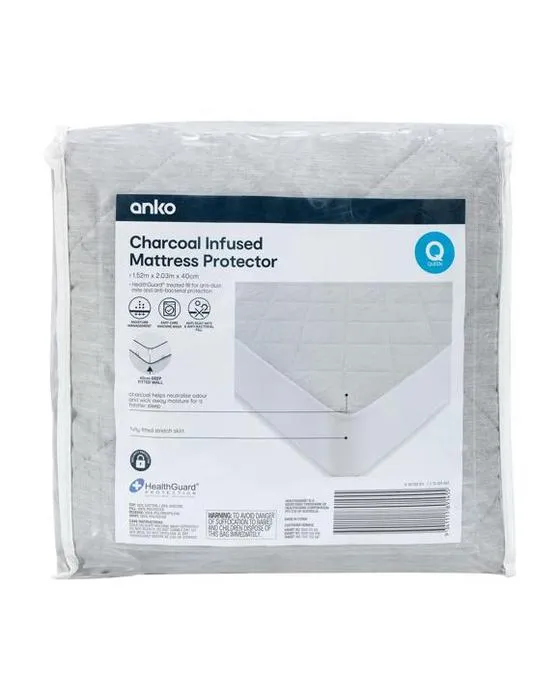 Protecteur de matelas infusé de charbon de bois - lit Queen, gris