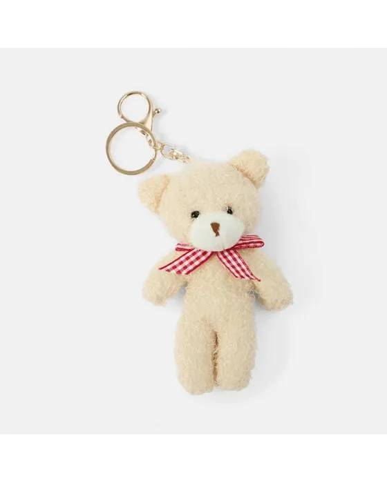 Porte-clés de charme ours - beige, ton or, rouge et blanc