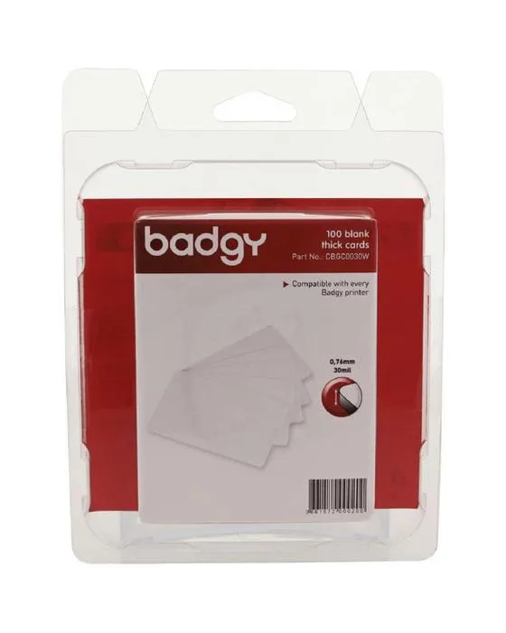 Badgy .76mm Cartes Épaisseur Blanc 100 Pack