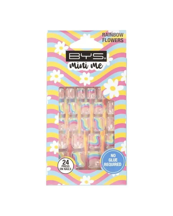 BYS 24 Pack Mini Me Presse sur les ongles - Rainbow & Fleurs