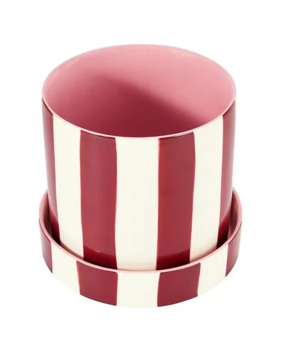 Pot en céramique à rayures de Bourgogne avec Saucer