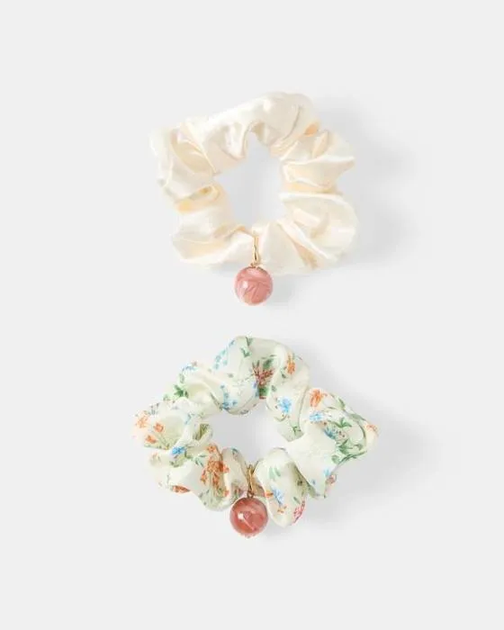 2 Pack de scronchies perlées - Blanc