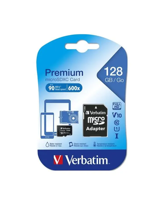 Verbatim Micro SDXC 128GB (classe 10 UHS-I) avec adaptateur - Noir
