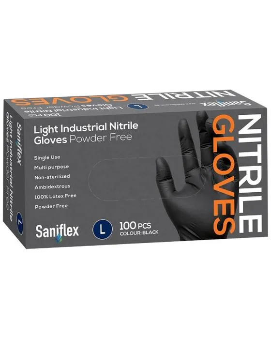 Saniflex Light Industrial Nitrile Gants Larges 100 Pack Noir