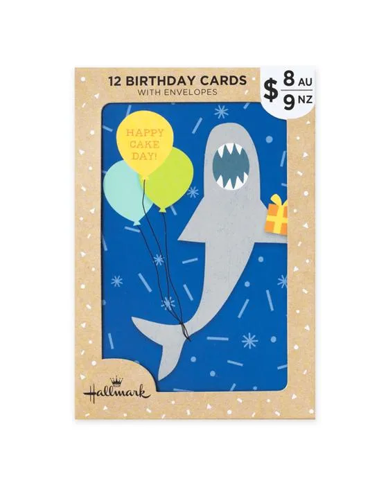 12 cartes d'anniversaire Pack Hallmark pour enfants - Requin d'anniversaire et dinosaure d'anniversaire