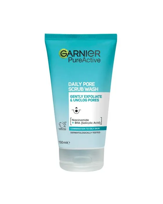 Garnier SkinActive Pure Active Daily Pore Scrub Lavage 150ml - Extrait d'Eucalyptus, acide salicylique et zinc