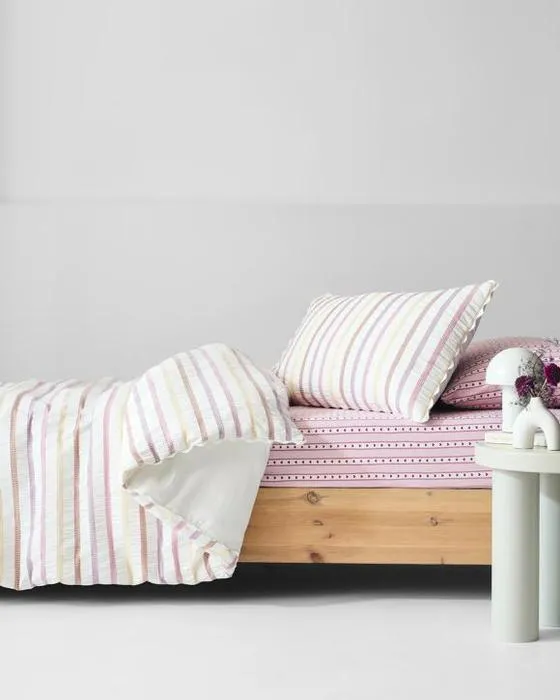 Cible Frankie Waffle Bande Seersucker Kids Cover Cover - Double Lit - Rose