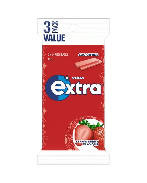 3 Pack Wrigley's Extra Strawberry Chewing Gum 81g