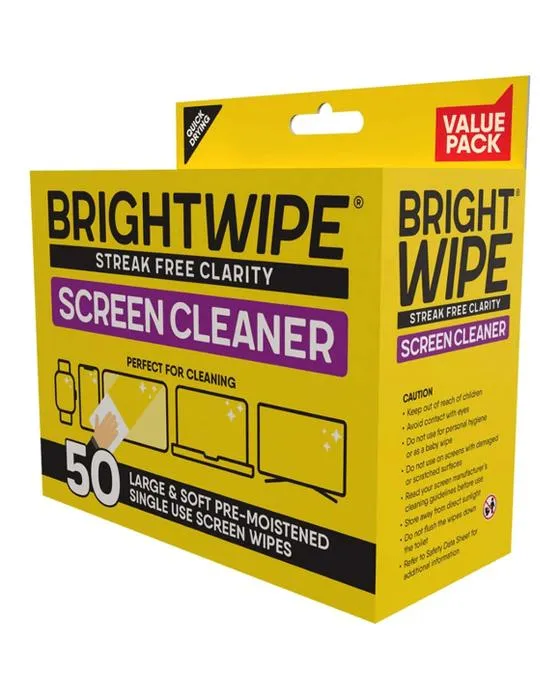 Wipes de nettoyage d'écran Brightwipe 50 pièces Oreiller Pack