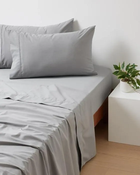 Ensemble de feuille riche en coton 250 fils de filet - lit double, gris clair